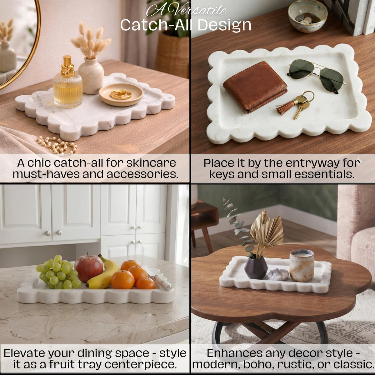 Handcrafted Decorative Marble Tray, Catch All, 11"x8"