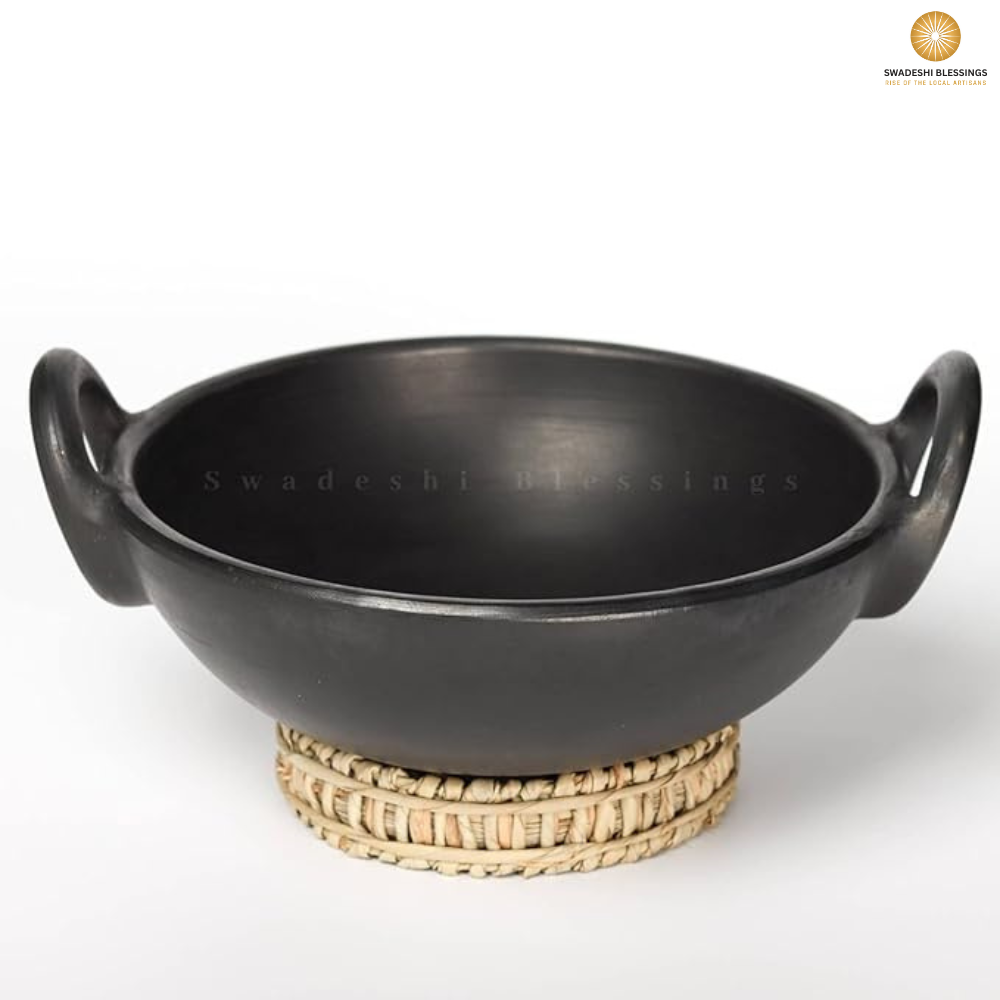 Unglazed Clay Pot for Cooking | Earthen Kadhai | Terracota Kadhai | Clay Kadai for Serving, 1.8L