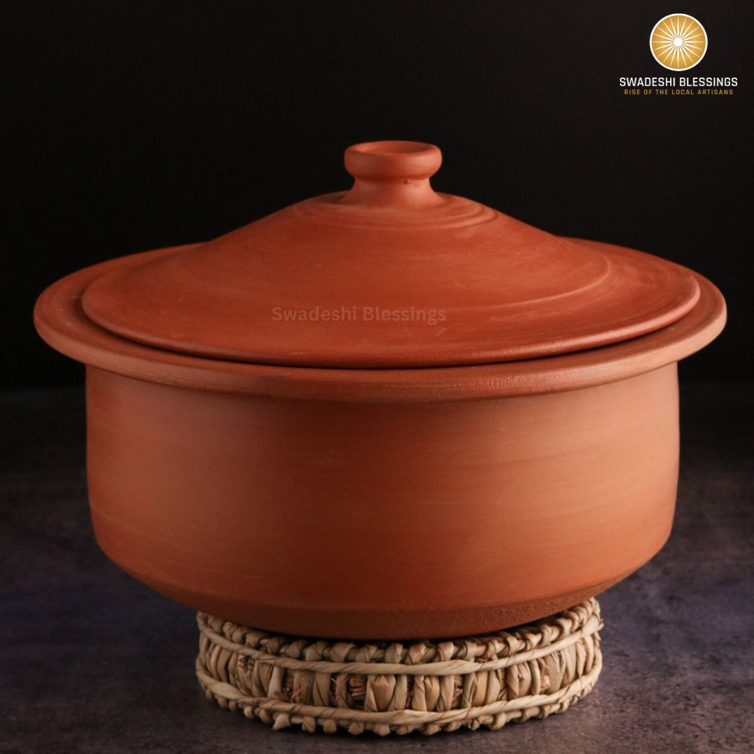 Unglazed Clay Pot for Cooking | Earthen Kadhai | Terracota Patila | Clay Handi for Serving with Lid