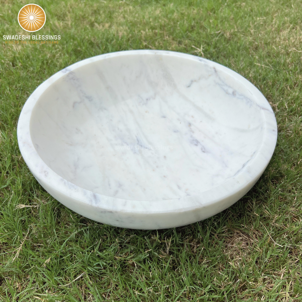 HandCrafted White Marble Decorative Bowl | Marble Bowl for Home Decor | Key/Fruit Bowl | Ring Dish | Organic Modern Home Decor Bowl