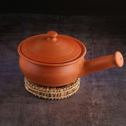 Premium Unglazed Clay Pot for Cooking | Earthen Kadhai | Kerela Handi | Clay Handi for Serving with Lid, 2.8L | Includes Free Palm Leaf Stand and Ash for Cleaning Swadeshi Blessings