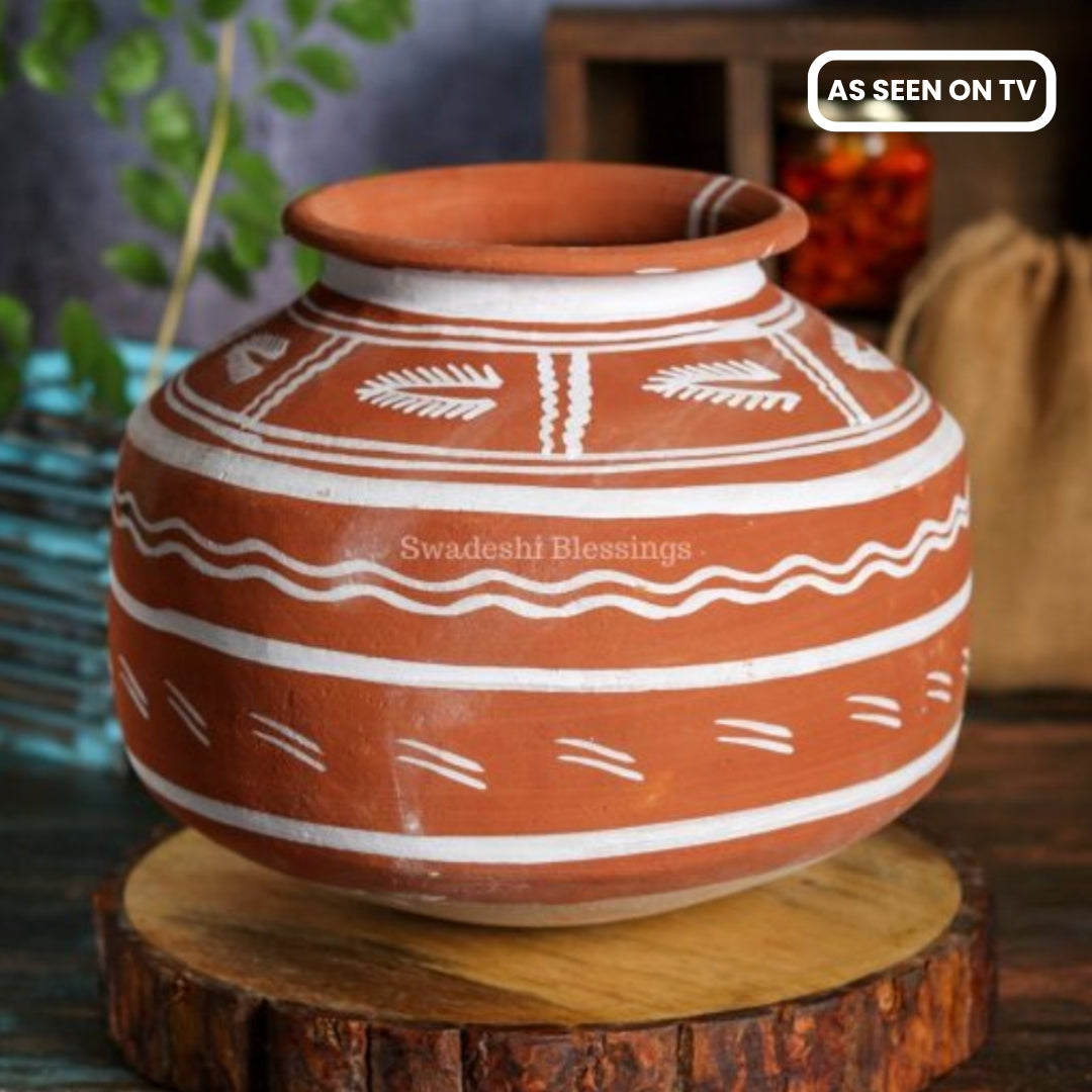 Swadeshi Blessings HandMade Clay Water Pot / 100 % Eco-Friendly Earthen Water Pot/Indian Traditional Matka / Terracotta Water Jug/Water Dispenser/Clay Tumbler