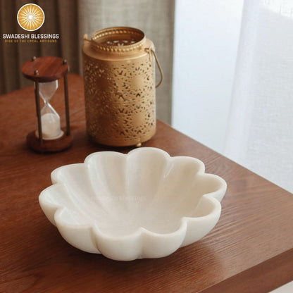 HandCrafted Marble Large Decorative Bowl | White Decorative Bowls for Home Decor | Ruffle Bowl | Scalloped Bowl | Fluted Bowl | Key/Fruit Bowl | Ring Dish | Organic Modern Home Decor Bowl | 6-12 Inches