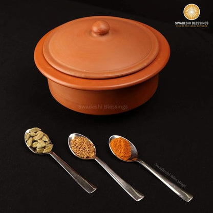 Unglazed Clay Pot for Cooking | Earthen Kadhai | Terracota Bhagona  | Clay Handi for Cooking &amp; Serving with Lid