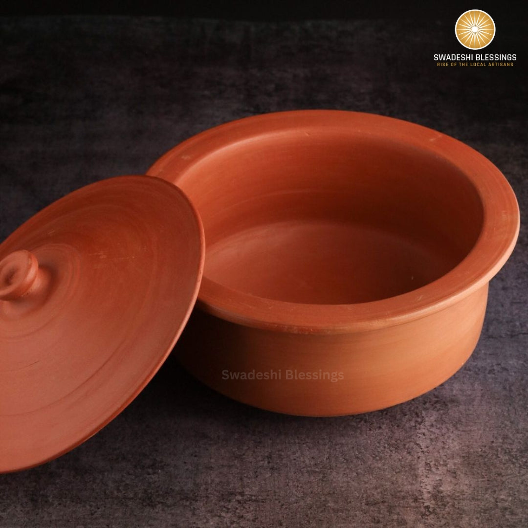 Unglazed Clay Pot for Cooking | Earthen Kadhai | Terracota Patila | Clay Handi for Serving with Lid