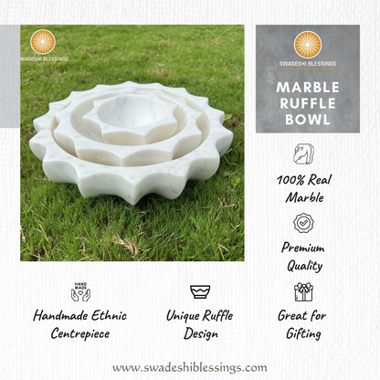 HandCrafted White Marble Decorative Bowl | Ruffle Bowl for Home Decor | Scalloped Bowl | Fluted Bowl | Organic Modern Home Decor Bowl