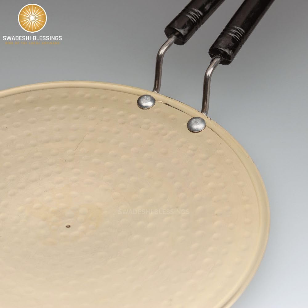 SWADESHI BLESSINGS Exclusive Range Brass Tawa/Teflon-Free/Naturally Non-Stick Brass Utensils with Tin Coating (9.5 Inches)