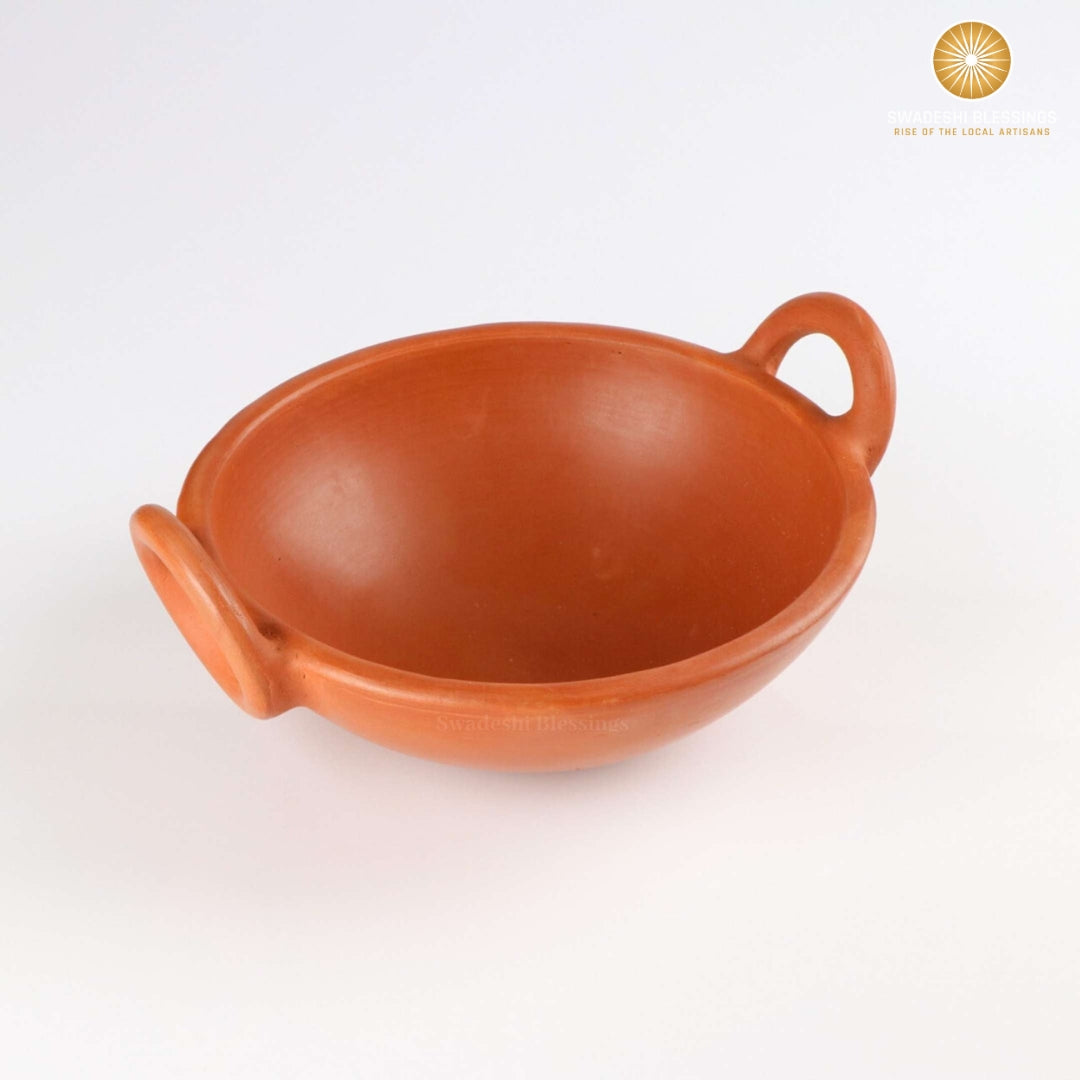 Unglazed Clay Pot for Cooking | Earthen Kadhai | Terracota Kadhai | Clay Handi for Serving, 1.8L