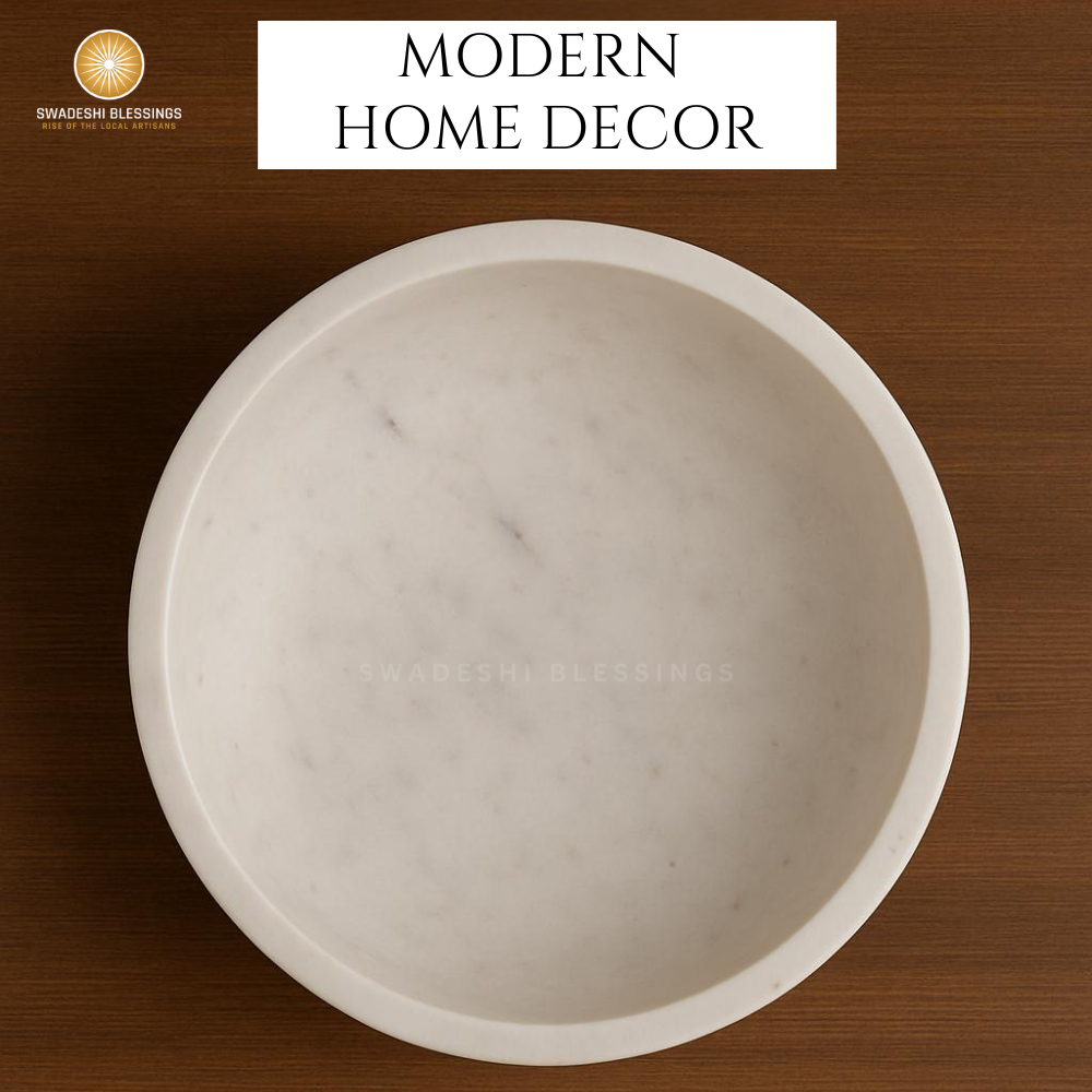 Handcrafted Marble Fruit Bowl for Kitchen Counter, Large Decorative Bowl for Home Decor, Key Bowl for Entryway Table, Marble Pedestal Bowl for Dining Table Centerpiece Decor, 10.5”