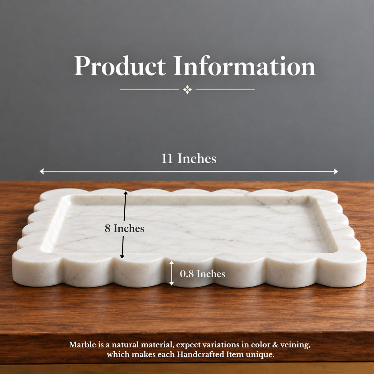 Handcrafted Decorative Marble Tray, Catch All, 11"x8"