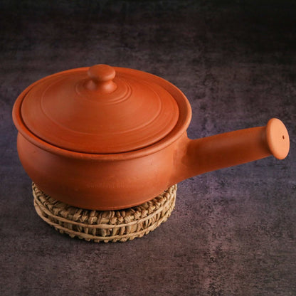 Premium Unglazed Clay Pot for Cooking | Earthen Kadhai | Kerela Handi | Clay Handi for Serving with Lid, 2.8L | Includes Free Palm Leaf Stand and Ash for Cleaning Swadeshi Blessings