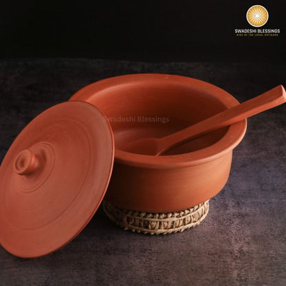 Unglazed Clay Pot for Cooking | Earthen Kadhai | Terracota Patila | Clay Handi for Serving with Lid