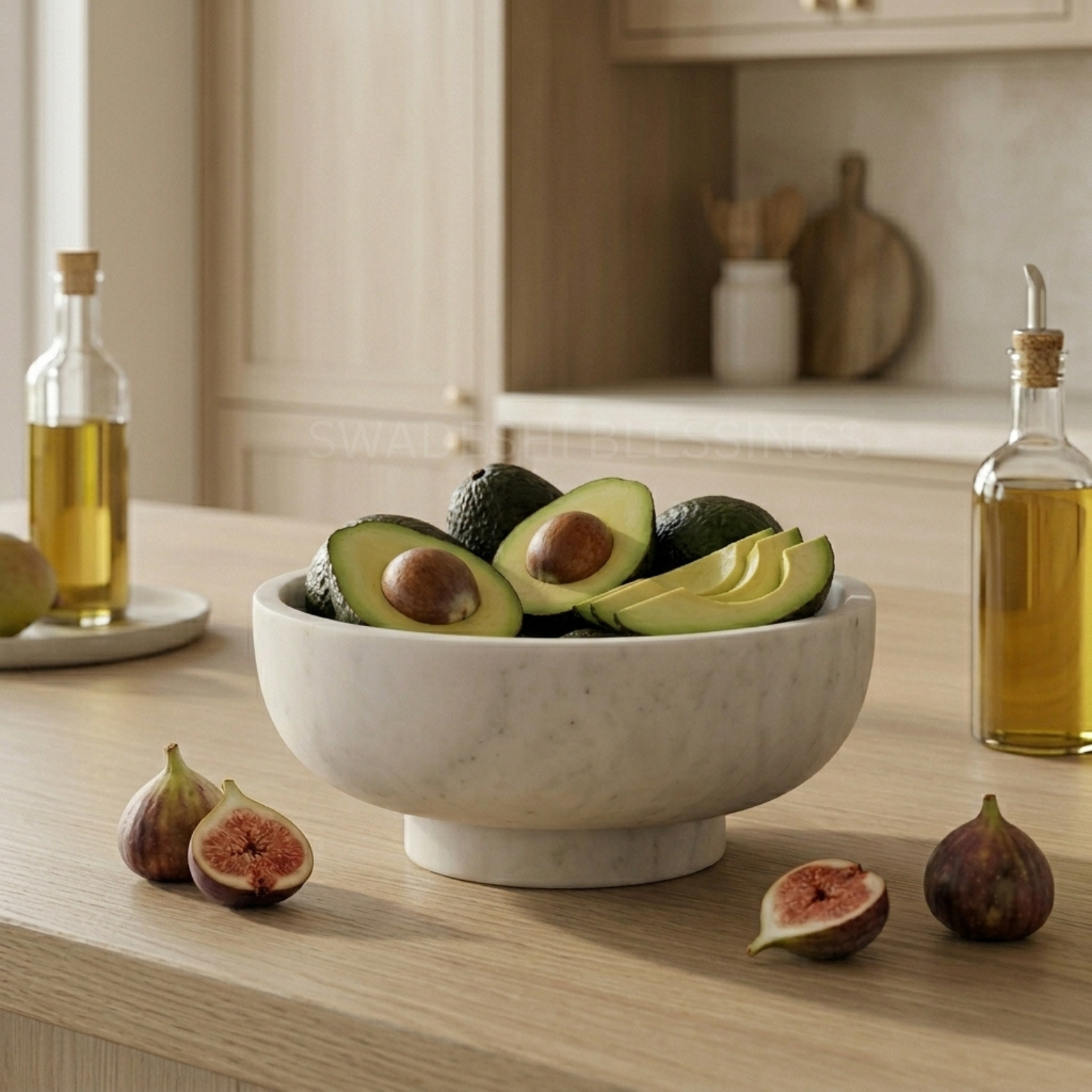 Handcrafted Marble Fruit Bowl for Kitchen Counter, Large Decorative Bowl for Home Decor, Key Bowl for Entryway Table, Marble Pedestal Bowl for Dining Table Centerpiece Decor, 10.5”