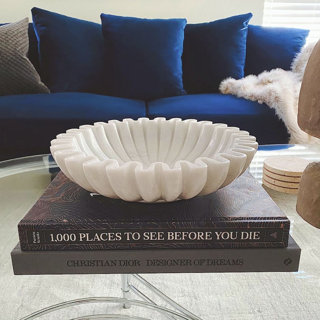 Premium Handcrafted Marble Ruffle Bowl | Antique Scalloped Bowl | Fluted Bowl | Marble Large Decorative Bowl | White Decorative Bowls for Home Decor | Key Bowl | Fruit Bowl | Ring Dish | Organic Modern Home Decor Bowl | 6-18 Inches