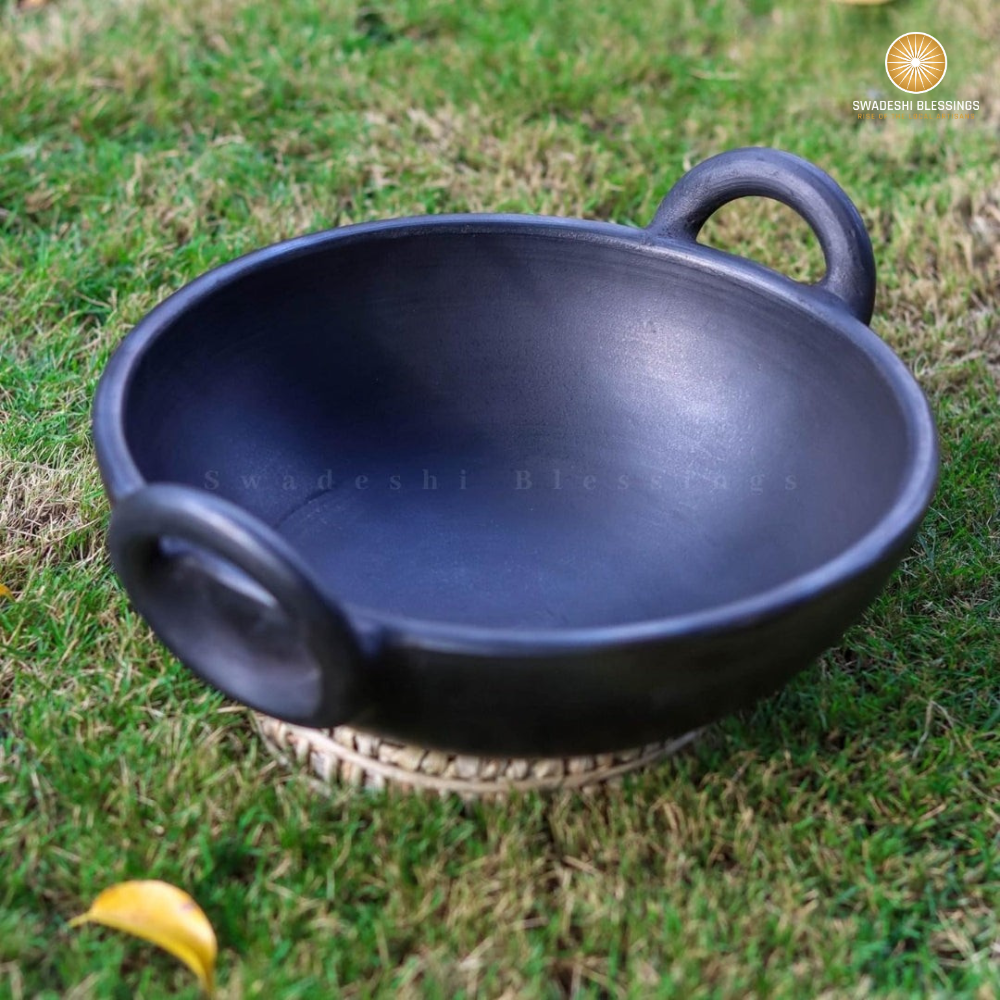 Unglazed Clay Pot for Cooking | Earthen Kadhai | Terracota Kadhai | Clay Kadai for Serving, 1.8L