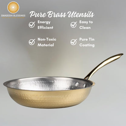 Swadeshi Blessings Exclusive Range Brass Frying Pan for Cooking without Lid/Teflon-Free/Naturally Non-Stick Brass Utensils with Tin Coating