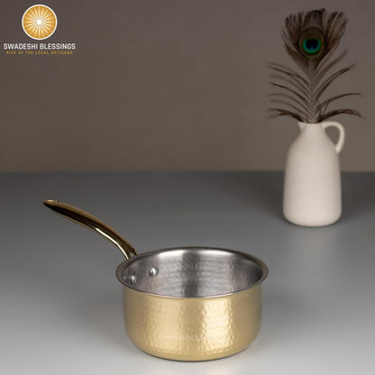 Swadeshi Blessings Exclusive Range Brass Pot/ Non-Stick Brass Utensils with Tin Coating/Teflon-Free/ Brass Sauce Pan &amp; Pot Combo 1.5L &amp; 2L