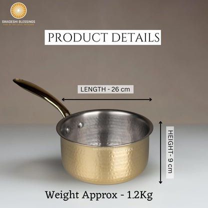 Swadeshi Blessings Exclusive Range Brass Pot/ Non-Stick Brass Utensils with Tin Coating/Teflon-Free/ Brass Sauce Pan &amp; Pot Combo 1.5L &amp; 2L