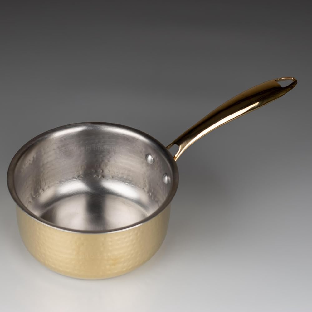 Swadeshi Blessings Exclusive Range Brass Pot/ Non-Stick Brass Utensils with Tin Coating/Teflon-Free/ Brass Sauce Pan &amp; Pot Combo 1.5L &amp; 2L