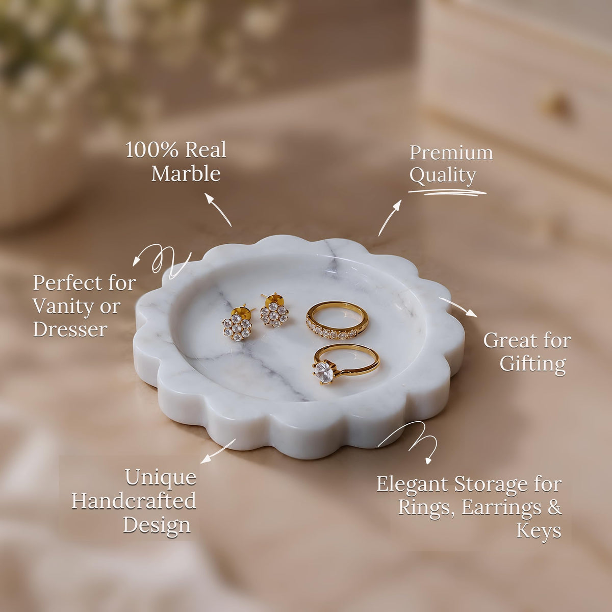 HandMade Marble Jewelry Tray, Trinket Dish, Catch-all, 5"