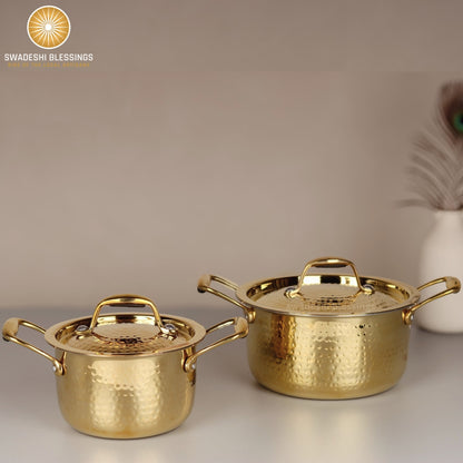 Swadeshi Blessings Exclusive Range Brass Pot for Cooking, with Lid/Teflon-Free/Naturally Non-Stick Brass Utensils with Tin Coating