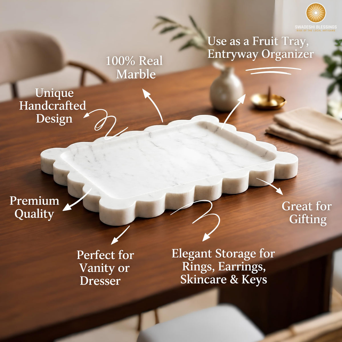 Handcrafted Decorative Marble Tray, Catch All, 11"x8"