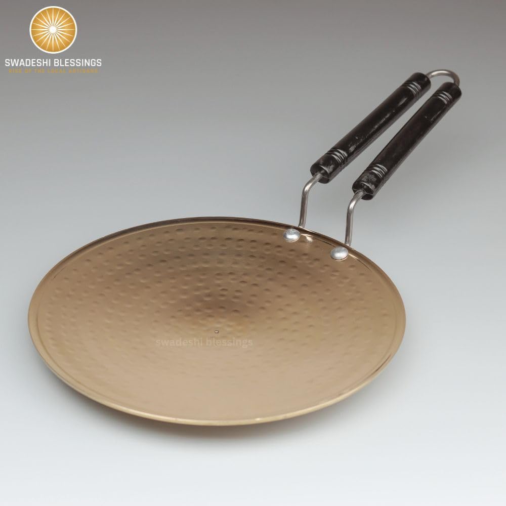 SWADESHI BLESSINGS Exclusive Range Brass Tawa/Teflon-Free/Naturally Non-Stick Brass Utensils with Tin Coating (9.5 Inches)