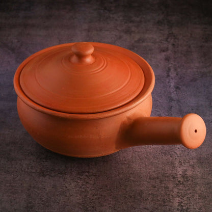 Premium Unglazed Clay Pot for Cooking | Earthen Kadhai | Kerela Handi | Clay Handi for Serving with Lid, 2.8L | Includes Free Palm Leaf Stand and Ash for Cleaning Swadeshi Blessings