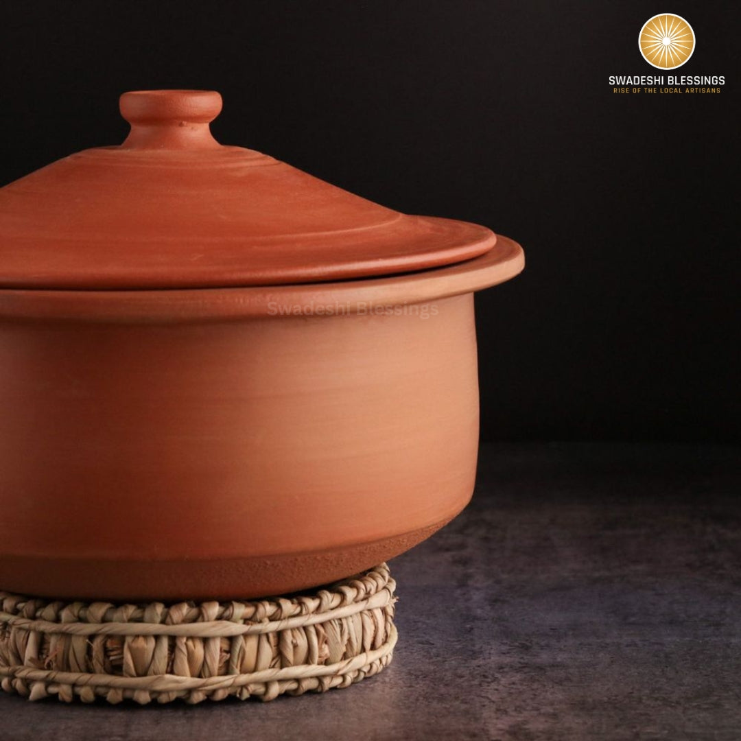 Unglazed Clay Pot for Cooking | Earthen Kadhai | Terracota Patila | Clay Handi for Serving with Lid