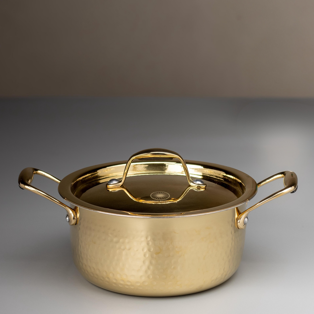 Swadeshi Blessings Exclusive Range Brass Pot/ Stock Pot for Cooking with Lid/Teflon-Free/Naturally Non-Stick Brass Utensils with Tin Coating