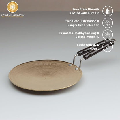 SWADESHI BLESSINGS Exclusive Range Brass Tawa/Teflon-Free/Naturally Non-Stick Brass Utensils with Tin Coating (9.5 Inches)