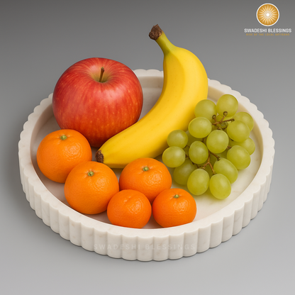 Handcrafted Marble Decorative Tray for Coffee Table Decor, Round Trays Home Decor, Ottoman Tray for Living Room, Coffee Table Tray, Dining Table Centerpiece Decor, Farmhouse Decor, 11&