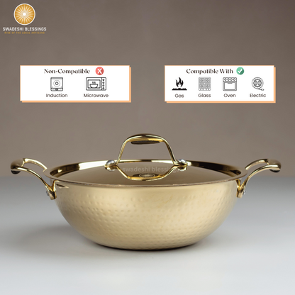 Swadeshi Blessings Exclusive Range Brass Kadai/ Non-Stick Brass Utensils with Tin Coating/Teflon-Free/ Brass Pot &amp; Kadai Combo 3L each