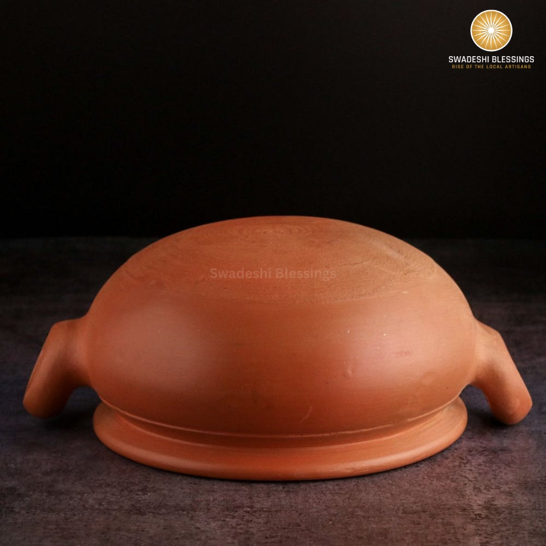 Unglazed Clay Pot for Cooking | Earthen Kadhai | Round Terracota Kadhai | Clay Handi for Serving with Lid | Includes Free Palm Leaf Stand and Ash for Cleaning