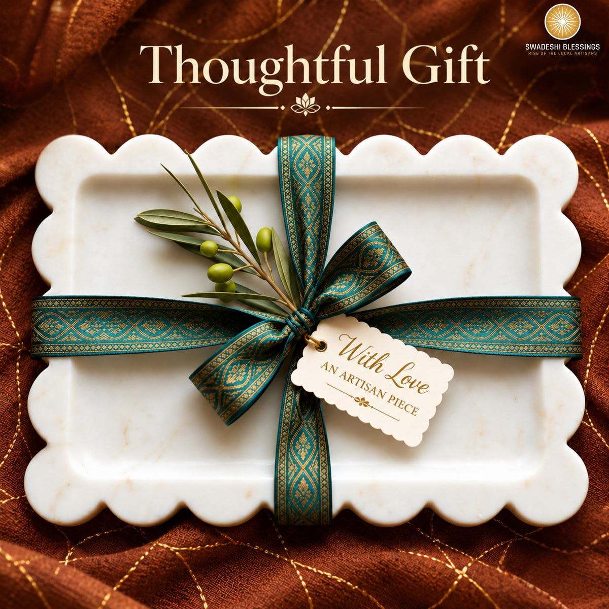 Handcrafted Decorative Marble Tray, Catch All, 11"x8"
