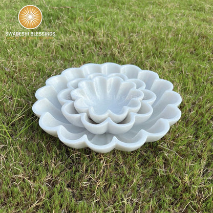 HandCrafted Marble Large Decorative Bowl | White Decorative Bowls for Home Decor | Ruffle Bowl | Scalloped Bowl | Fluted Bowl | Key/Fruit Bowl | Ring Dish | Organic Modern Home Decor Bowl | 6-12 Inches