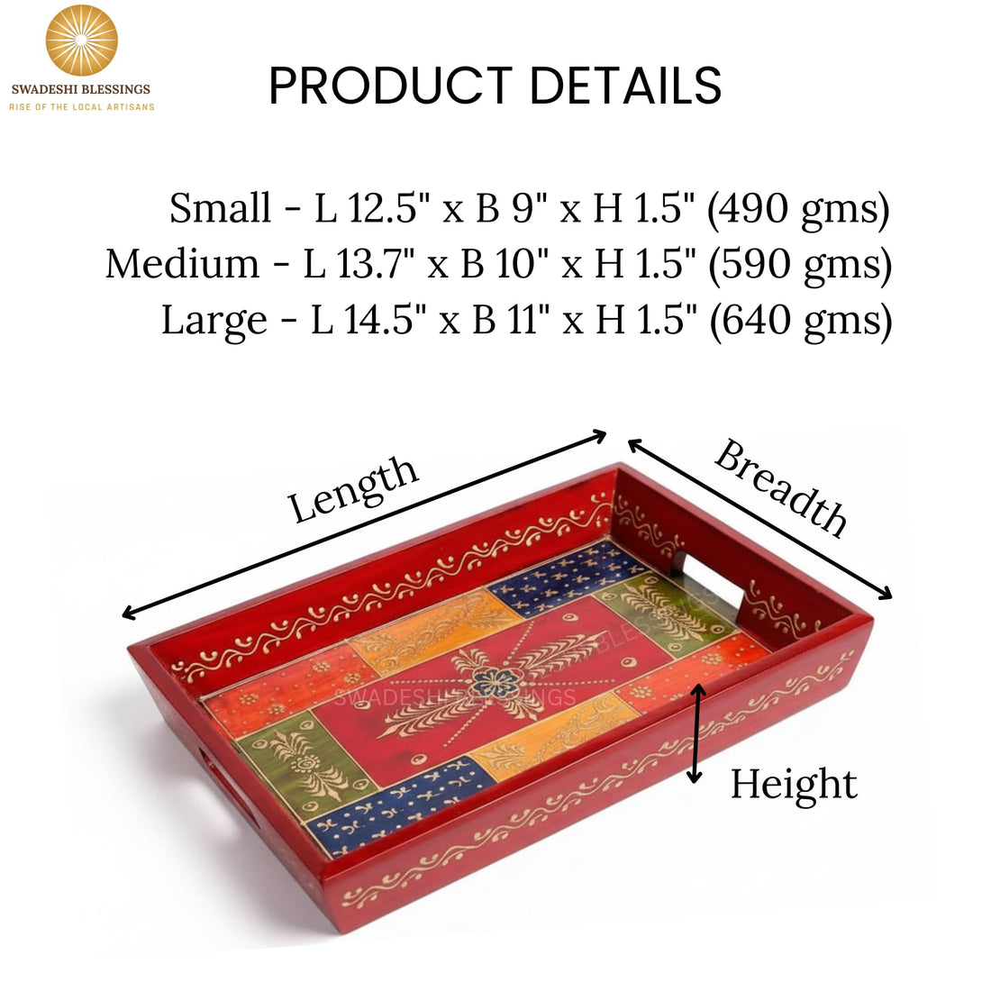 Premium HandPainted Wooden Serving Tray Set of 3 | Antique Diwali Decoration | Home Decor | Wedding, Housewarming Gift | Gift For Her