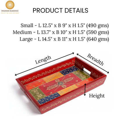 Premium HandPainted Wooden Serving Tray Set of 3 | Antique Diwali Decoration | Home Decor | Wedding, Housewarming Gift | Gift For Her