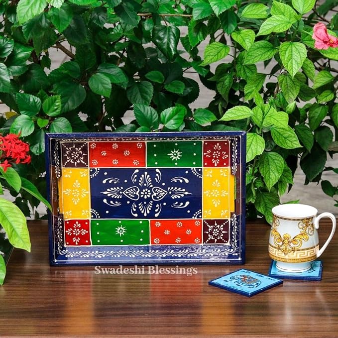 Premium HandPainted Wooden Serving Tray Set of 3 | Antique Diwali Decoration | Home Decor | Wedding, Housewarming Gift | Gift For Her Swadeshi Blessings