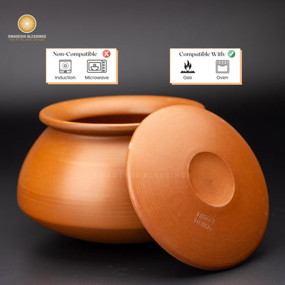 Premium Unglazed Clay Pot for Cooking | Earthen Kadhai | Terracota Dal Handi | Clay Handi for Serving, 3L
