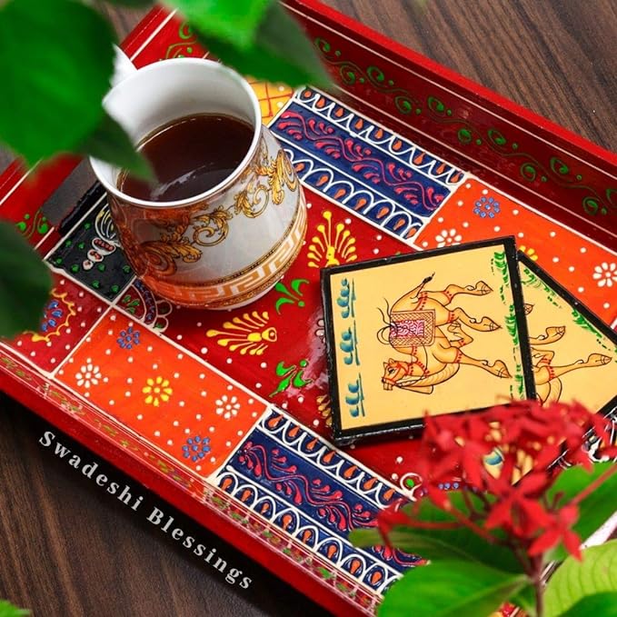 Premium HandPainted Wooden Serving Tray Set of 3 | Antique Diwali Decoration | Home Decor | Wedding, Housewarming Gift | Gift For Her Swadeshi Blessings