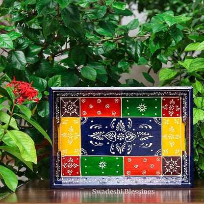 Premium HandPainted Wooden Serving Tray Set of 3 | Antique Diwali Decoration | Home Decor | Wedding, Housewarming Gift | Gift For Her Swadeshi Blessings