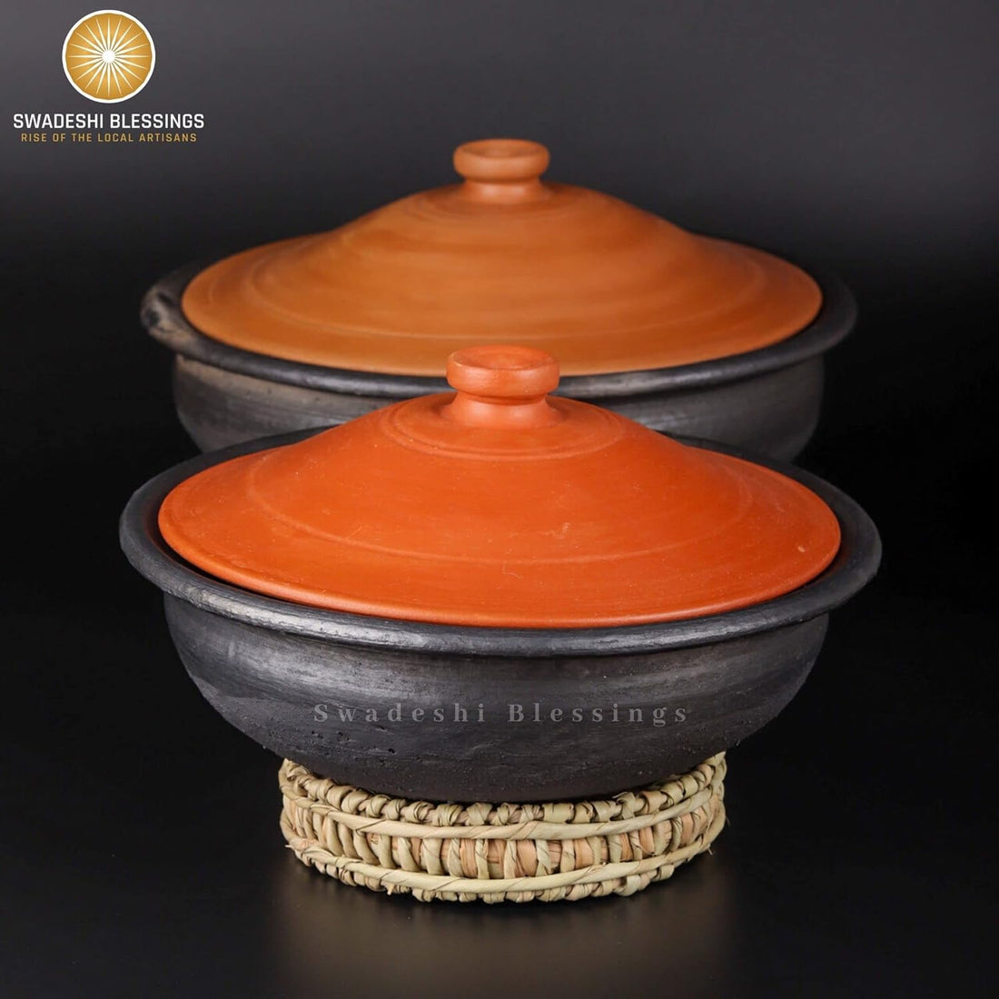 Premium Unglazed Clay Pot for Cooking | Earthen Kadhai | Terracota Kadhai | Clay Handi for Serving, 1.8L Swadeshi Blessings