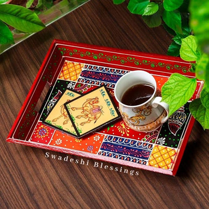 Premium HandPainted Wooden Serving Tray Set of 3 | Antique Diwali Decoration | Home Decor | Wedding, Housewarming Gift | Gift For Her Swadeshi Blessings