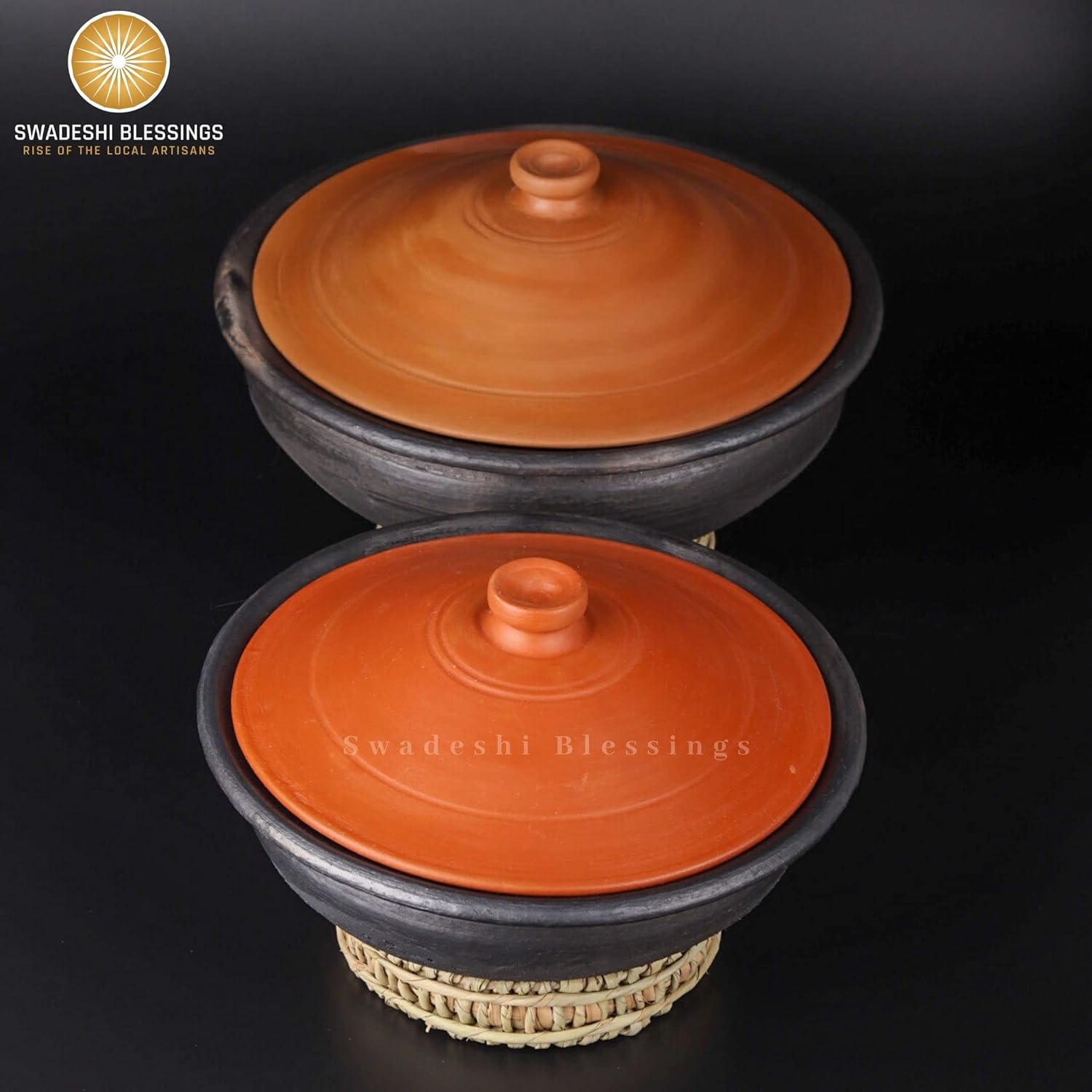 Premium Unglazed Clay Pot for Cooking | Earthen Kadhai | Terracota Kadhai | Clay Handi for Serving, 1.8L Swadeshi Blessings