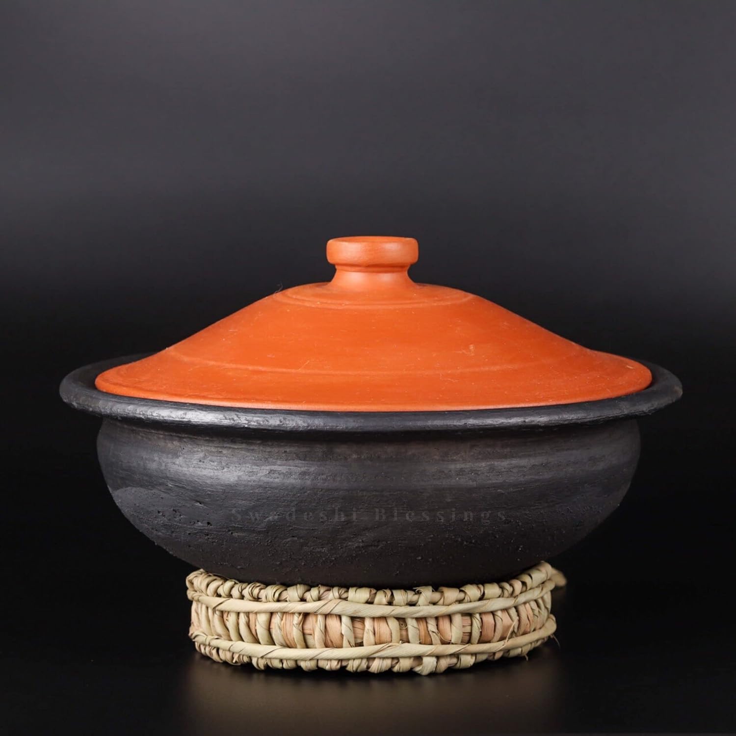 Premium Unglazed Clay Pot for Cooking | Earthen Kadhai | Terracota Kadhai | Clay Handi for Serving, 1.8L Swadeshi Blessings