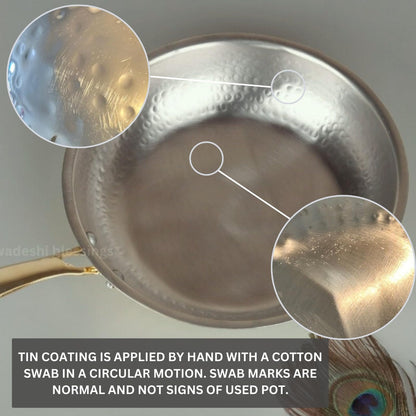Swadeshi Blessings Exclusive Range Brass Frying Pan for Cooking without Lid/Teflon-Free/Naturally Non-Stick Brass Utensils with Tin Coating