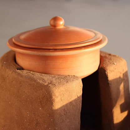 Unglazed Clay Pot for Cooking | Earthen Kadhai | Terracota Bhagona  | Clay Handi for Cooking &amp; Serving with Lid