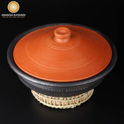 Premium Unglazed Clay Pot for Cooking | Earthen Kadhai | Terracota Kadhai | Clay Handi for Serving, 1.8L Swadeshi Blessings