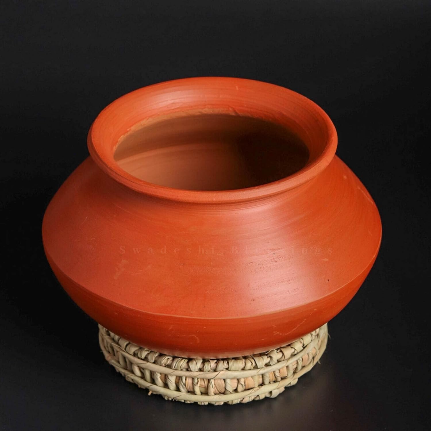 Premium Unglazed Clay Pot for Cooking | Earthen Kadhai | Kerela Handi | Clay Handi for Serving with Lid, 2.8L | Includes Free Palm Leaf Stand and Ash for Cleaning Swadeshi Blessings